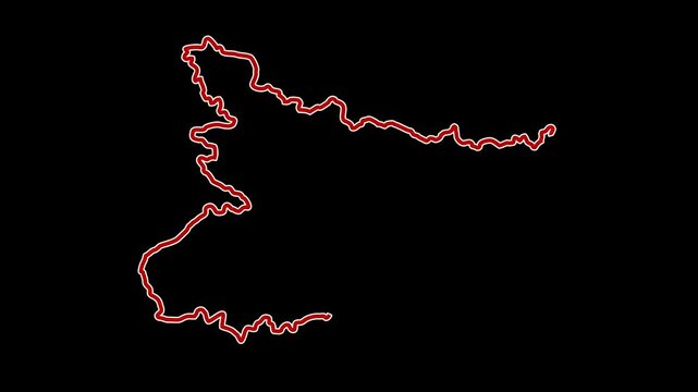 2D Map of Bihar in red and white outline with boundary line animation alpha channel or transparent