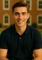 Obraz premium Portrait of a Young Man with a Genuine Smile, Outdoors