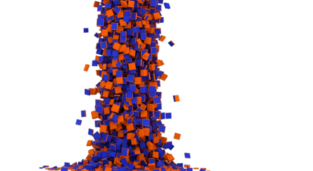 Blue and Orange Cubes Fall on Transparent Background