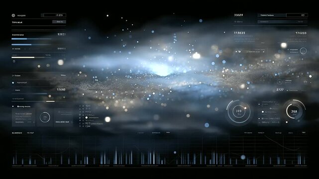 Geometric UI Design with Drifting Planet Symbols in Grid Space Rhythm