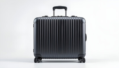 Fototapeta premium A realistic image of a modern suitcase against a white background. The luggage is clearly displayed, highlighting its design, color, and details such as handle, wheels, and zippers. Suitable for theme