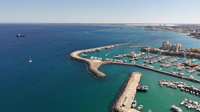 Aerial video of Limassol city coastline in Cyprus Island during summer