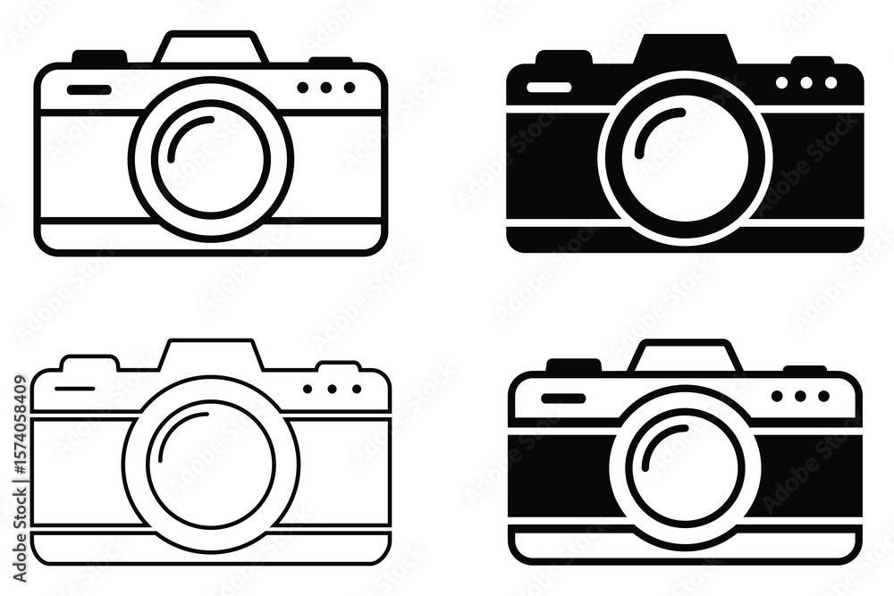 Aufkleber camera icon set. photo camera in flat style. camera symbol. camera line and silhouette camera. vecto