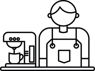 Outline barista icon for cafe branding, staff illustrations, menus, apps, websites, and packaging. Editable vector stroke.