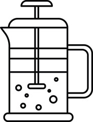 Outline French press coffee maker icon for cafe branding, mobile apps, websites, digital menus, and packaging. Editable vector line art.