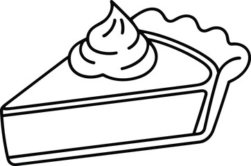 Pumpkin Pie Slice Line Art with Cream Topping Vector