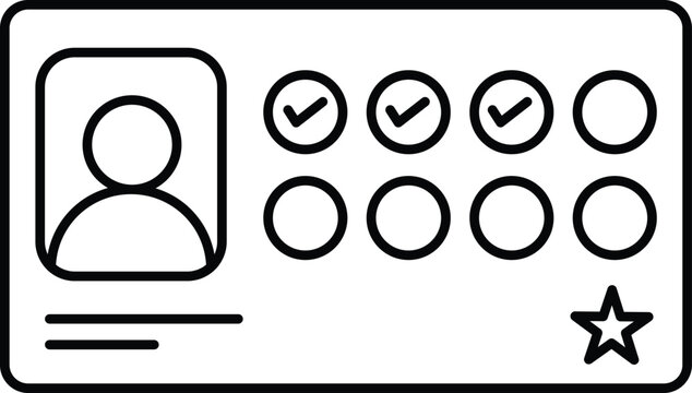 Outline loyalty card icon for cafe apps, websites, menus, print materials, and branding. Editable vector line art.