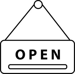 Outline open sign icon for cafe signage, websites, apps, digital menus, and storefront branding....