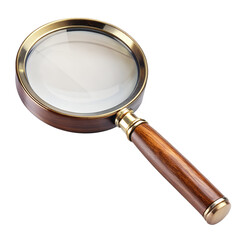 Antique magnifying glass with wooden handle and round lens
