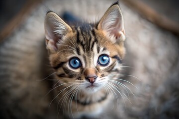 Adorable Bengal Kitten with Striking Blue Eyes Looking Upward