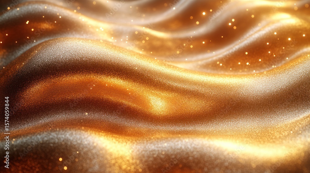 Aufkleber golden shimmering waves background with glittering particles creating a luxurious and elegant atmosp