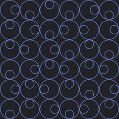 Seamless pattern of blue circles on black background. Simple geometric print. Editable stroke