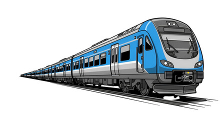 Naklejka premium Modern Train Travels Fast on Tracks with Transparent Background