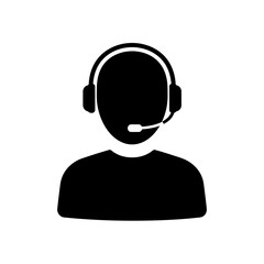 Silhouette of a person wearing a headset with a microphone, likely representing a customer service agent or support.