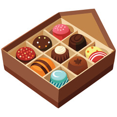 Red wooden box of chocolates isolated on a white background, perfect as a gift or a sweet treat