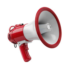 Red and white megaphone amplifying sound isolated on transparent background