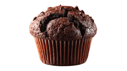 Chocolate muffin with cracked top isolated on transparent background 