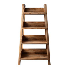 Rustic wooden ladder shelf with five tiers isolated on transparent background