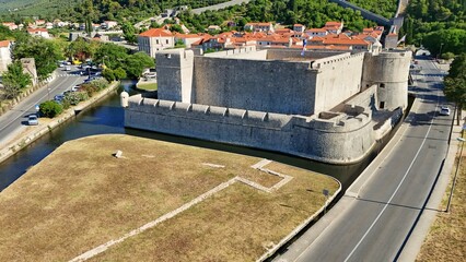 Fort Veliki Kaštio, Ston, surrounded by medieval city walls, a town on the Pelješac peninsula,...