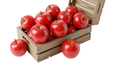 Red Apples in Wooden Crate, Transparent Background