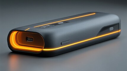 Ergonomic portable medical scanner with a lightweight and wireless design in a matte black finish with bright orange accents, displayed against a neutral background.