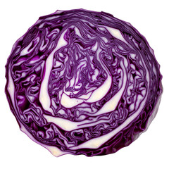 Vibrant Red Cabbage Cross-Section: A meticulously captured, photorealistic shot showcasing the intricate details of a halved red cabbage, highlighting its rich colors and textures.