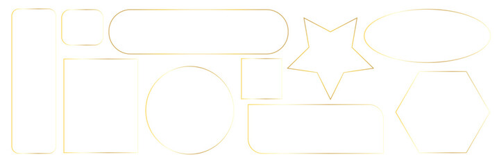 Set of thin linear gold frames. Elegant with sparkle and radiance, geometric on a black background, boho art deco style. For the design of a textbox, application, website, printing . EPS 10 . 