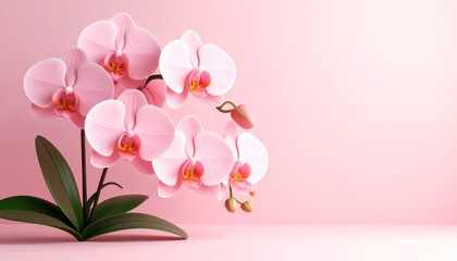 Pink orchid blossom in a beautiful spring bouquet on pink background