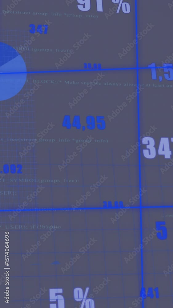Poster animation of financial data processing over grey background