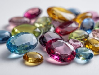 Colorful gemstones, oval cut, various hues