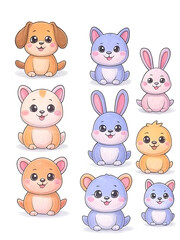 Fototapeta premium Cute Baby Animal Face Icons for Kids