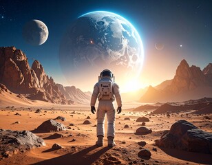 astronauts looking at moon