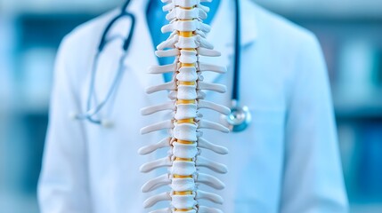 Human Spine Model Close up with Blurred Doctor in Background Medical Healthcare Concept