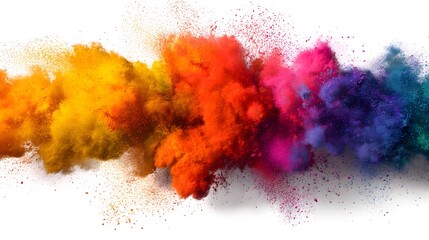 Vibrant Color Explosion Abstract Multicolored Powder Cloud Burst on White Background