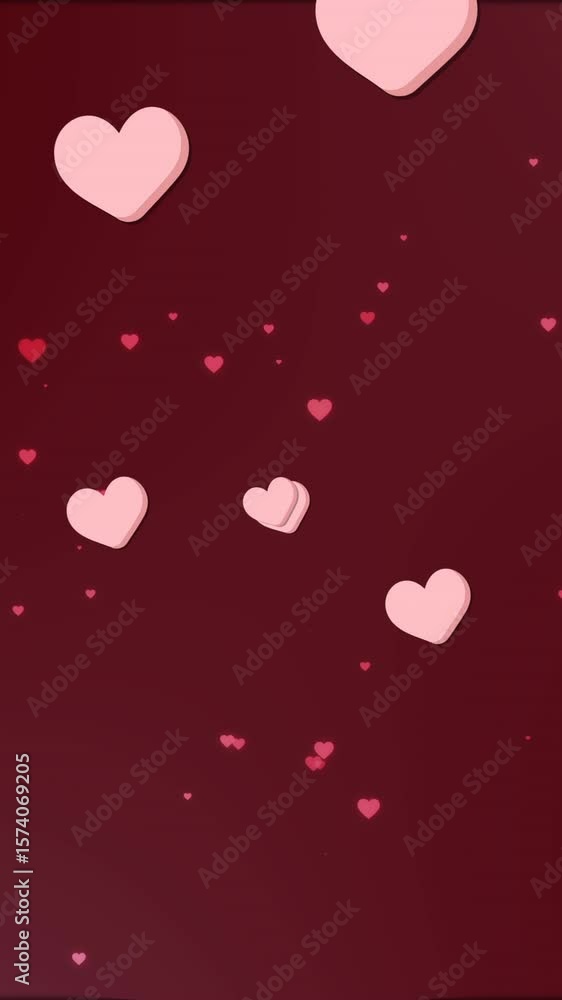 Poster animation of hearts floating over red background