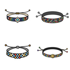 A set of four icons of handmade colorful bracelets with beaded and thread designs
