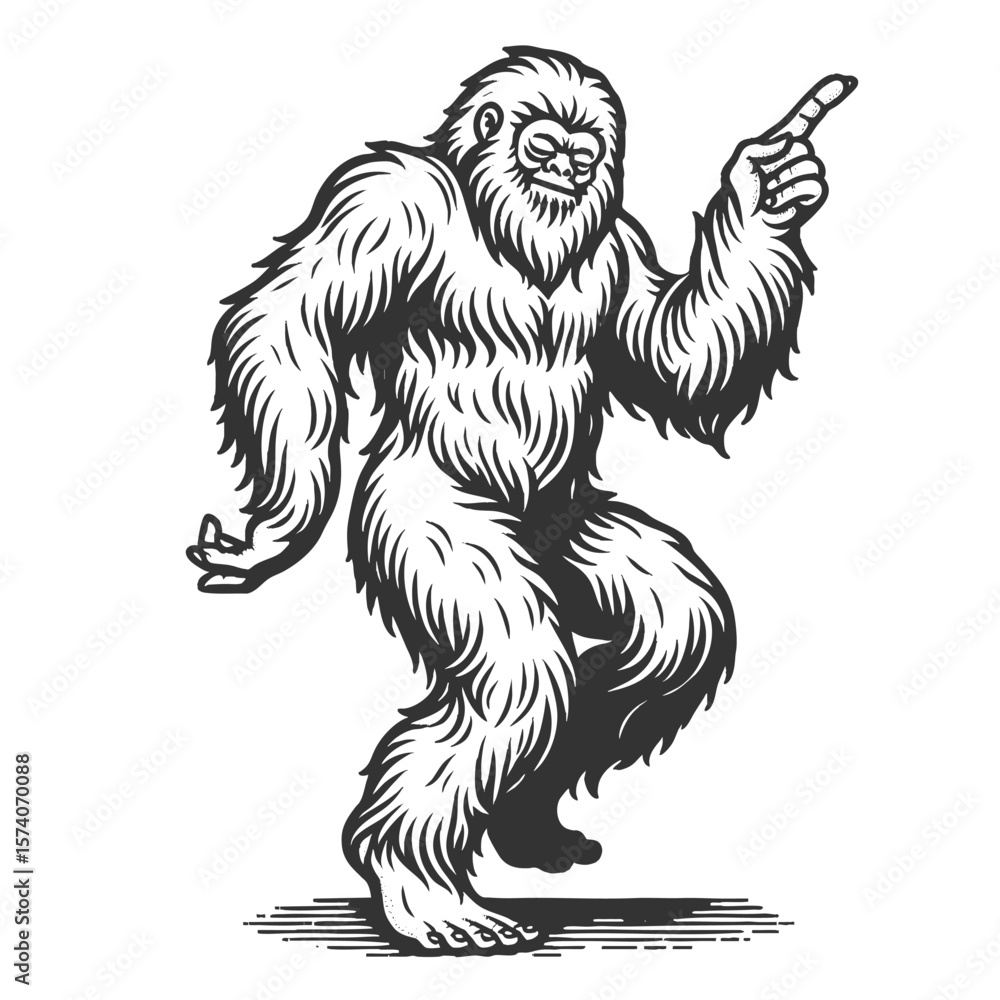 Poster dancing yeti sketch engraving generative ai fictional character vector illustration. scratch board i