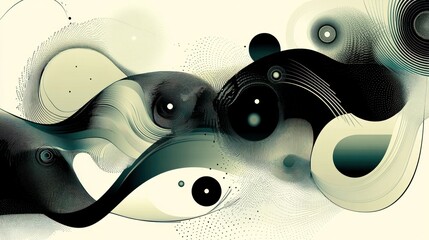 Abstract generative art featuring curved lines, circles, and intricate patterns