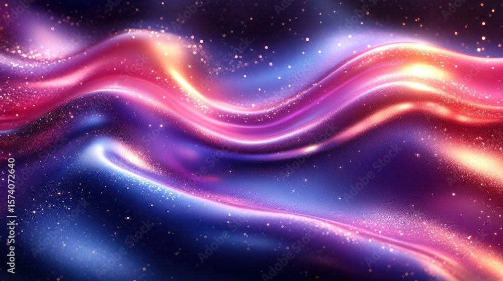 Poster abstract colorful waves with glittering particles and soft lighting