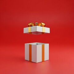 Gift Box with Red Background — Festive Celebration and Birthday Present Concept