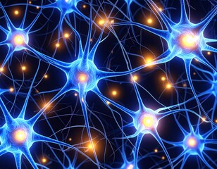 Seamless Neuron Network Pattern with Glowing Connections on Dark Background