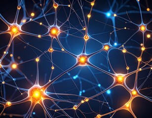 Seamless Neuron Network Pattern with Glowing Connections on Dark Background