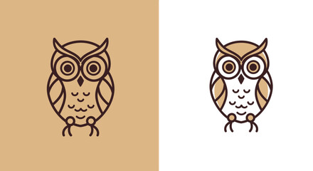 Owl head logo vector. Black and white bird mascot emblem for wisdom, education, or a sports team.