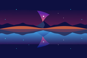 night landscape with moon and stars