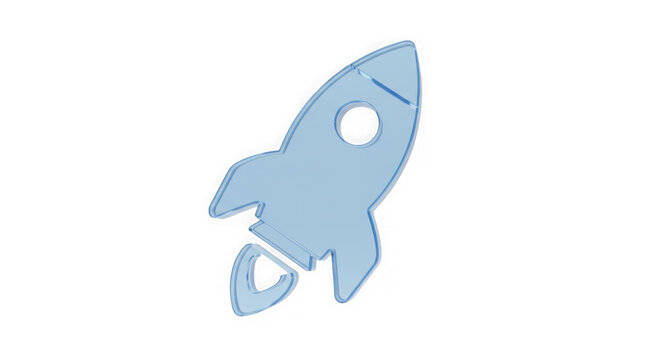 Rocket Icon Soaring: A minimalist, bright blue rocket icon ascends, its clean lines and subtle shadows evoking a sense of innovation, progress, and the boundless potential of reaching new heights.