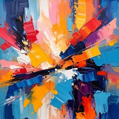 Seamless Acrylic Paint Strokes on Canvas with Abstract Composition and Vibrant Colors