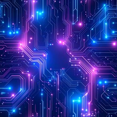 Seamless Cyberpunk Neon Circuit Board Texture with High Contrast and Tech Vibe