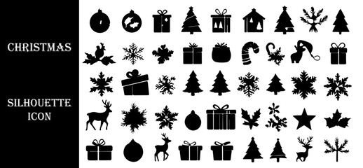 Christmas Holiday Silhouette Icons Vector Set - Winter Celebration & Xmas Elements