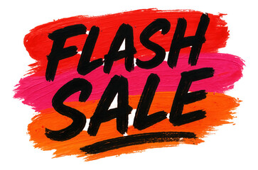 Textured paintbrush strokes form a vibrant rectangle with "FLASH SALE" in bold black, dynamic retail promo on transparent background.