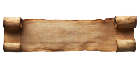 Antique parchment scroll with rolled edges isolated on white or transparent png